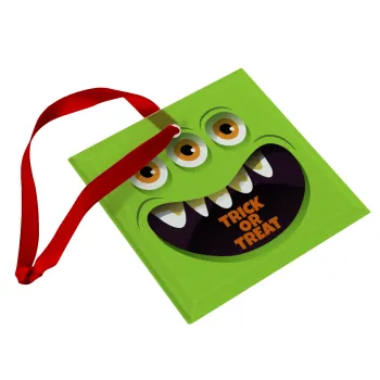 Halloween trick or treat 3 eyes monster, Christmas ornament, glass square ornament 9x9cm
