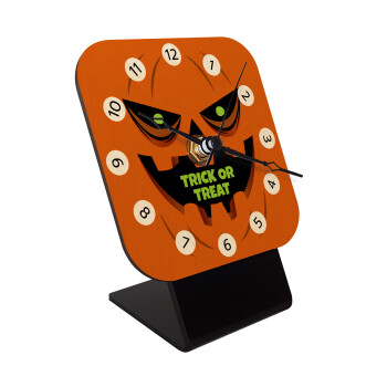 Halloween trick or treat Pumpkins, Επιτραπέζιο ρολόι σε φυσικό ξύλο (10cm)