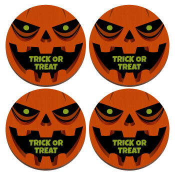 Halloween trick or treat Pumpkins, ΣΕΤ x4 Σουβέρ ξύλινα στρογγυλά plywood (9cm)