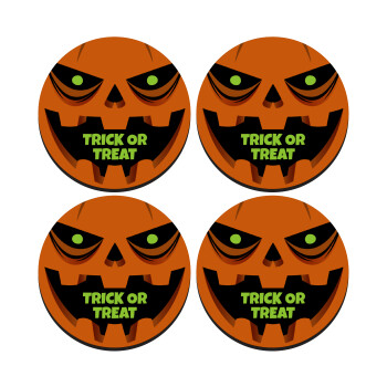 Halloween trick or treat Pumpkins, SET of 4 round wooden coasters (9cm)
