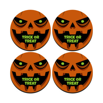 Halloween trick or treat Pumpkins, ΣΕΤ 4 Σουβέρ ξύλινα στρογγυλά (9cm)