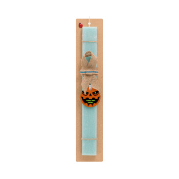 Halloween trick or treat Pumpkins, Easter Set, wooden keychain & aromatic flat Easter candle (30cm) (TURQUOISE)