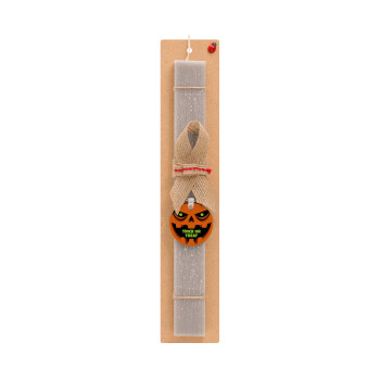 Halloween trick or treat Pumpkins, Πασχαλινό Σετ, ξύλινο μπρελόκ & πασχαλινή λαμπάδα αρωματική πλακέ (30cm) (ΓΚΡΙ)