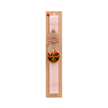 Halloween trick or treat Pumpkins, Easter Set, wooden keychain & scented flat Easter candle (30cm) (PINK)
