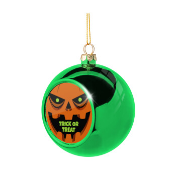 Halloween trick or treat Pumpkins, Χριστουγεννιάτικη μπάλα δένδρου Πράσινη 8cm
