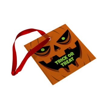 Halloween trick or treat Pumpkins, Χριστουγεννιάτικο στολίδι γυάλινο τετράγωνο 9x9cm