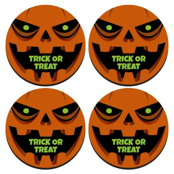 Halloween trick or treat Pumpkins, ΣΕΤ 4 Σουβέρ ξύλινα στρογγυλά (9cm)