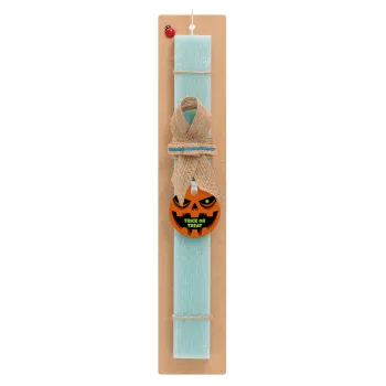Halloween trick or treat Pumpkins, Easter Set, wooden keychain & aromatic flat Easter candle (30cm) (TURQUOISE)