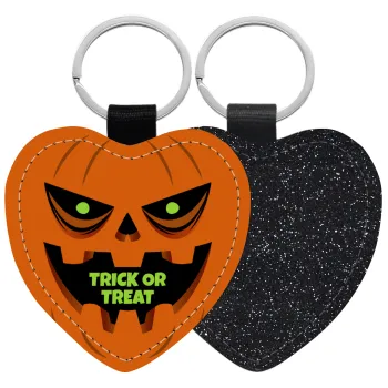 Halloween trick or treat Pumpkins, Μπρελόκ PU δερμάτινο glitter καρδιά ΜΑΥΡΟ