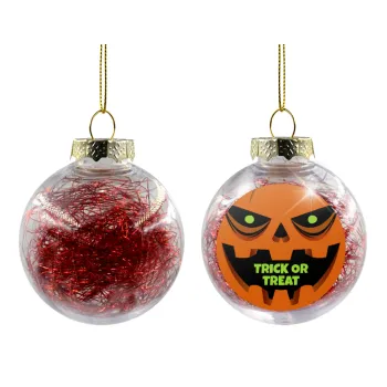 Halloween trick or treat Pumpkins, Transparent Christmas tree ball ornament with red filling 8cm