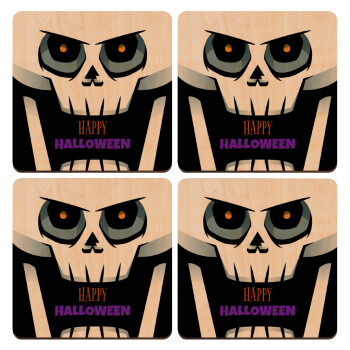 Halloween trick or treat Skeleton, ΣΕΤ x4 Σουβέρ ξύλινα τετράγωνα plywood (9cm)