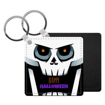 Halloween trick or treat Skeleton, Μπρελόκ Δερματίνη, τετράγωνο ΜΑΥΡΟ (5x5cm)