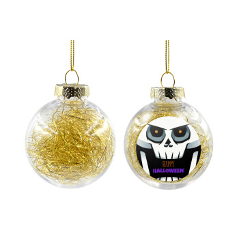 Halloween trick or treat Skeleton, Χριστουγεννιάτικη μπάλα δένδρου διάφανη με χρυσό γέμισμα 8cm