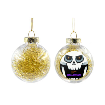 Halloween trick or treat Skeleton, Transparent Christmas tree ball ornament with gold filling 8cm
