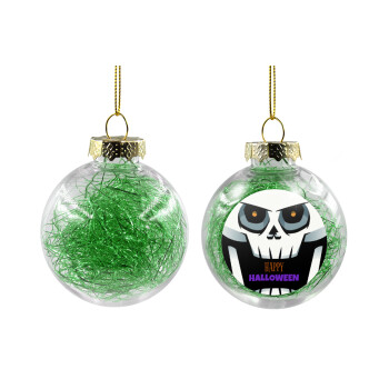 Halloween trick or treat Skeleton, Χριστουγεννιάτικη μπάλα δένδρου διάφανη με πράσινο γέμισμα 8cm