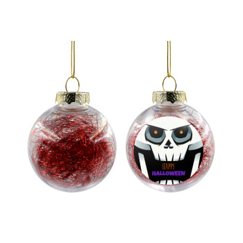 Halloween trick or treat Skeleton, Transparent Christmas tree ball ornament with red filling 8cm