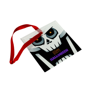 Halloween trick or treat Skeleton, Christmas ornament, glass square ornament 9x9cm