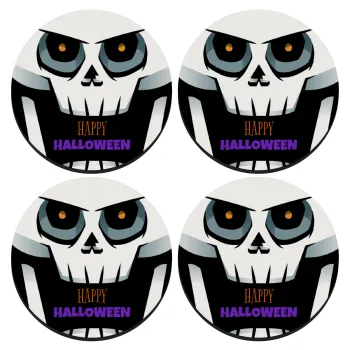 Halloween trick or treat Skeleton, ΣΕΤ 4 Σουβέρ ξύλινα στρογγυλά (9cm)
