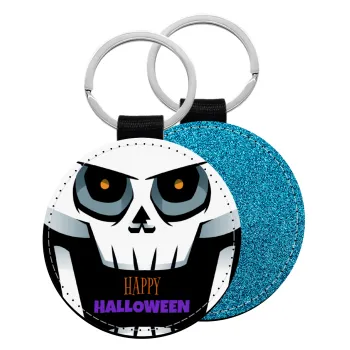 Halloween trick or treat Skeleton, Μπρελόκ Δερματίνη, στρογγυλό ΜΠΛΕ (5cm)