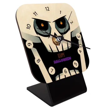 Halloween trick or treat Skeleton, Quartz Table clock in natural wood (10cm)