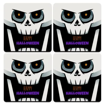 Halloween trick or treat Skeleton, ΣΕΤ 4 Σουβέρ ξύλινα τετράγωνα (9cm)