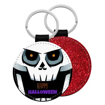 Halloween trick or treat Skeleton, Μπρελόκ Δερματίνη, στρογγυλό ΚΟΚΚΙΝΟ (5cm)