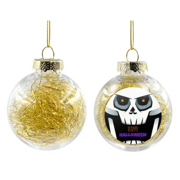 Halloween trick or treat Skeleton, Transparent Christmas tree ball ornament with gold filling 8cm