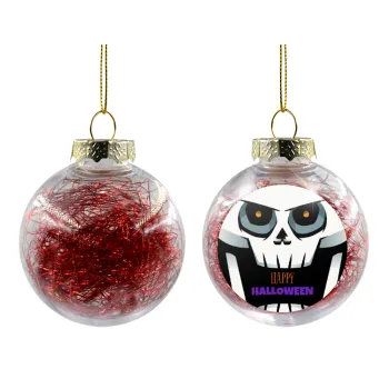Halloween trick or treat Skeleton, Transparent Christmas tree ball ornament with red filling 8cm