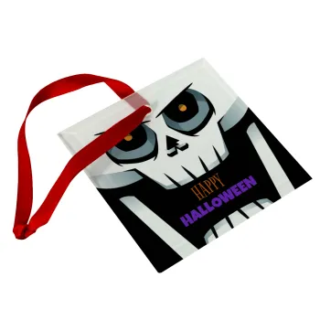 Halloween trick or treat Skeleton, Christmas ornament, glass square ornament 9x9cm