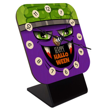 Halloween trick or treat Monster, Quartz Table clock in natural wood (10cm)