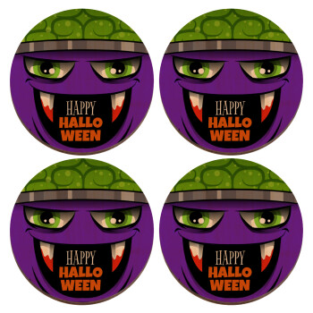 Halloween trick or treat Monster, ΣΕΤ x4 Σουβέρ ξύλινα στρογγυλά plywood (9cm)