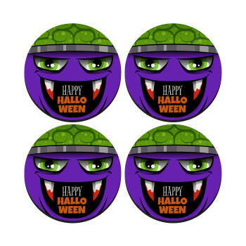 Halloween trick or treat Monster, ΣΕΤ 4 Σουβέρ ξύλινα στρογγυλά (9cm)