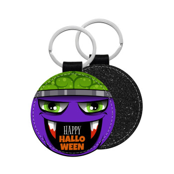 Halloween trick or treat Monster, Μπρελόκ Δερματίνη, στρογγυλό ΜΑΥΡΟ (5cm)