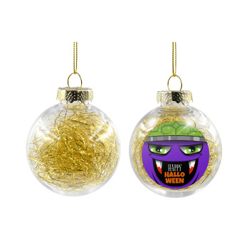 Halloween trick or treat Monster, Χριστουγεννιάτικη μπάλα δένδρου διάφανη με χρυσό γέμισμα 8cm
