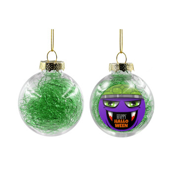 Halloween trick or treat Monster, Χριστουγεννιάτικη μπάλα δένδρου διάφανη με πράσινο γέμισμα 8cm