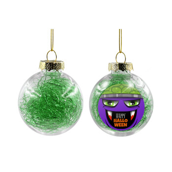 Halloween trick or treat Monster, Transparent Christmas tree ball ornament with green filling 8cm