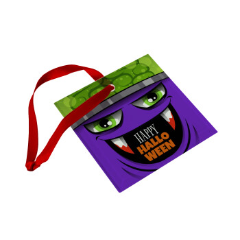 Halloween trick or treat Monster, Στολίδι Χριστουγεννιάτικο στολίδι γυάλινο τετράγωνο 9x9cm