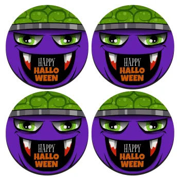 Halloween trick or treat Monster, ΣΕΤ 4 Σουβέρ ξύλινα στρογγυλά (9cm)