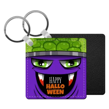 Halloween trick or treat Monster, Μπρελόκ Δερματίνη, τετράγωνο ΜΑΥΡΟ (5x5cm)