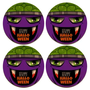 Halloween trick or treat Monster, ΣΕΤ x4 Σουβέρ ξύλινα στρογγυλά plywood (9cm)
