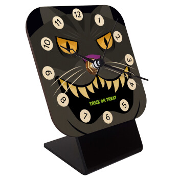 Halloween trick or treat Cat, Επιτραπέζιο ρολόι σε φυσικό ξύλο (10cm)