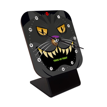 Halloween trick or treat Cat, Quartz Wooden table clock with hands (10cm)