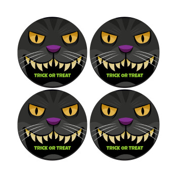 Halloween trick or treat Cat, SET of 4 round wooden coasters (9cm)