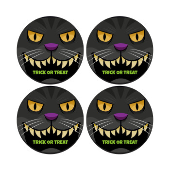 Halloween trick or treat Cat, ΣΕΤ 4 Σουβέρ ξύλινα στρογγυλά (9cm)
