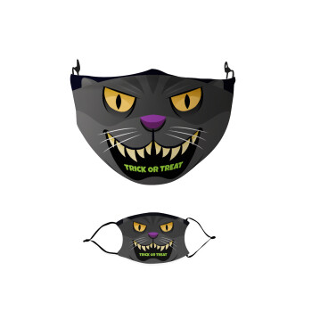Halloween trick or treat Cat, Μάσκα υφασμάτινη παιδική πολλαπλών στρώσεων με υποδοχή φίλτρου