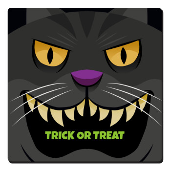 Halloween trick or treat Cat, Τετράγωνο μαγνητάκι ξύλινο 6x6cm