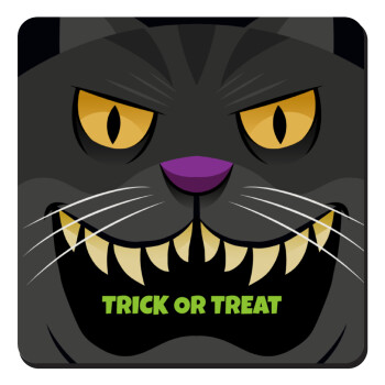 Halloween trick or treat Cat, Τετράγωνο μαγνητάκι ξύλινο 9x9cm