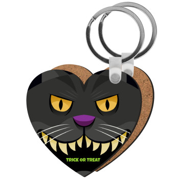 Halloween trick or treat Cat, Μπρελόκ Ξύλινο καρδιά MDF