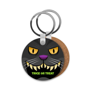 Halloween trick or treat Cat, Μπρελόκ Ξύλινο στρογγυλό MDF Φ5cm