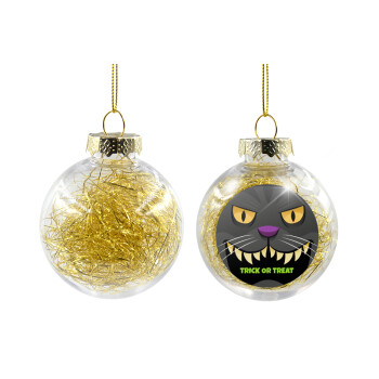 Halloween trick or treat Cat, Χριστουγεννιάτικη μπάλα δένδρου διάφανη με χρυσό γέμισμα 8cm